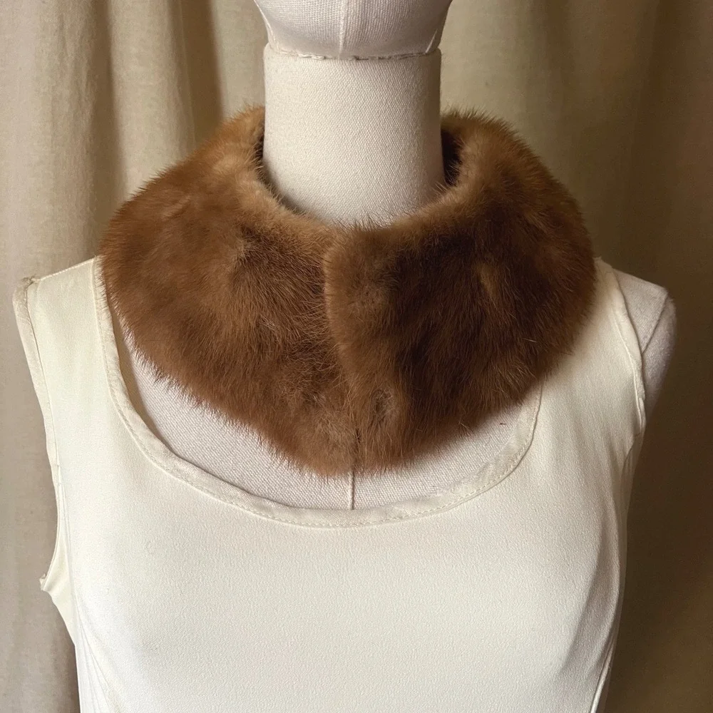 Vintage Brown Mink Fur Collar Genuine Fur Hook Closure 26